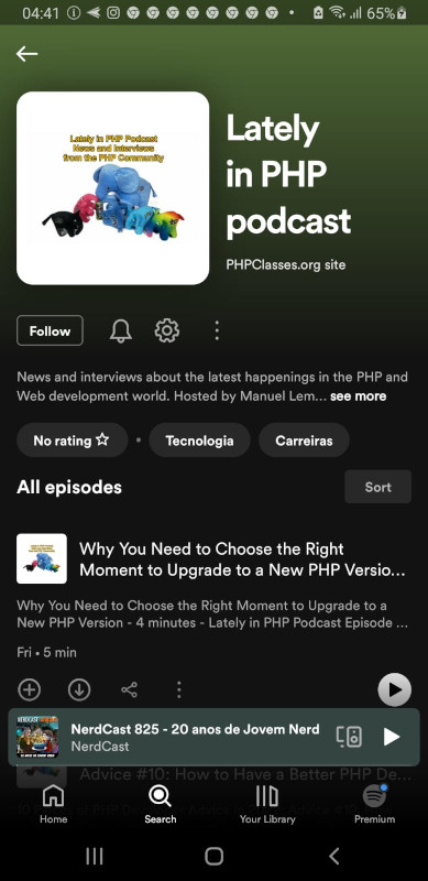 Picture of the Lately in PHP Podcast page in Spotify with the Follow Button Picture of the Lately in PHP Podcast page in Spotify with the Follow Button