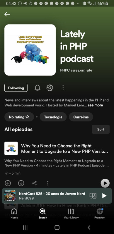 Picture of the Lately in PHP Podcast page in Spotify with the Following message Picture of the Lately in PHP Podcast page in Spotify with the Following message
